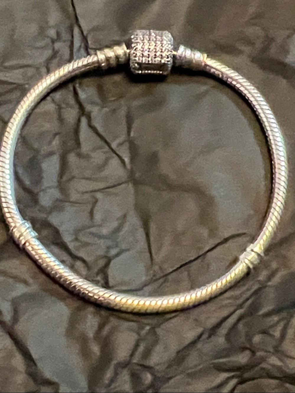 Pandora Moments Sparkling Pave Clasp Snake Chain Bracelet 6.7”
